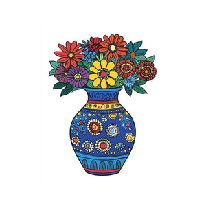 Folk floral canvas art with blue vase and bright flowers for kids room decor.