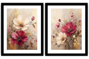 Blush and ivory floral diptych canvas art with gold accents for elegant living room decor