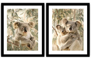 Soft koala eucalyptus diptych canvas art for nursery or modern living room decor.