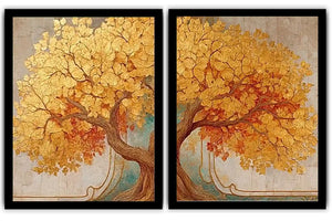 Golden tree canvas wall art for elegant luxury living room decor.