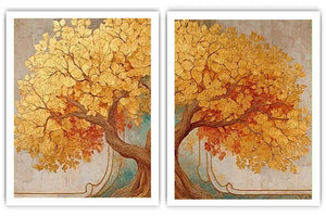 Golden tree canvas wall art for elegant luxury living room decor.