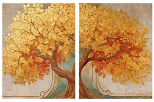 Golden tree canvas wall art for elegant luxury living room decor.