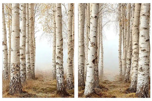 Neutral birch forest canvas art for calm bedroom wall decor.