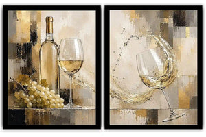 White wine canvas art with grapes, bottle, and glassware for elegant dining room and home bar decor.