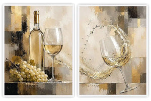 White wine canvas art with grapes, bottle, and glassware for elegant dining room and home bar decor.