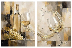 White wine canvas art with grapes, bottle, and glassware for elegant dining room and home bar decor.