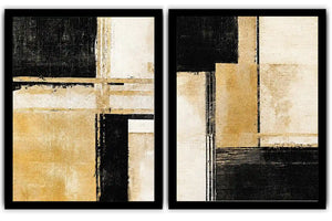 Black and gold geometric abstract canvas art for modern office decor.