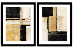 Black and gold geometric abstract canvas art for modern office decor.