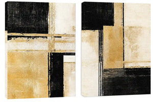 Black and gold geometric abstract canvas art for modern office decor.