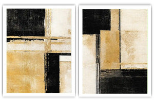 Black and gold geometric abstract canvas art for modern office decor.