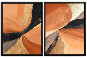 Terracotta abstract canvas art with earthy curves for modern living room decor.