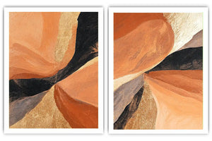 Terracotta abstract canvas art with earthy curves for modern living room decor.