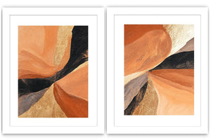 Terracotta abstract canvas art with earthy curves for modern living room decor.