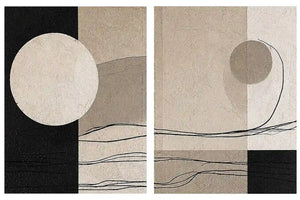 Minimalist neutral abstract canvas art with circle and line details for calm office decor.