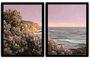 Blush floral coastal canvas art for romantic bedroom wall decor.