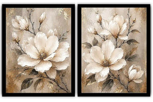 Neutral magnolia diptych canvas art for modern bedroom and living room decor