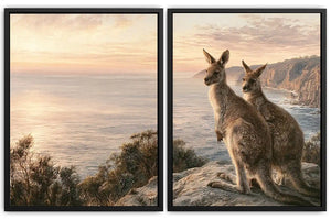 Australian kangaroo coastal canvas art for modern living room decor.