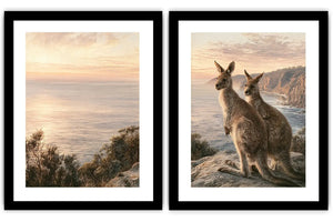 Australian kangaroo coastal canvas art for modern living room decor.