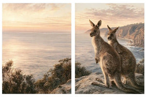 Australian kangaroo coastal canvas art for modern living room decor.