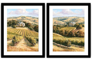 Golden vineyard estate canvas art for elegant farmhouse living room decor.