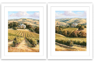 Golden vineyard estate canvas art for elegant farmhouse living room decor.