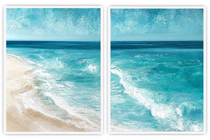 Turquoise beach wave canvas art for fresh modern coastal wall decor.