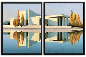 Modern architecture reflection canvas art for sophisticated office decor.