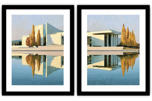 Modern architecture reflection canvas art for sophisticated office decor.