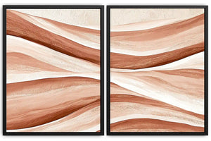 Terracotta abstract flow canvas art for warm boho living room decor.