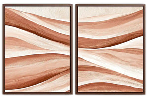 Terracotta abstract flow canvas art for warm boho living room decor.