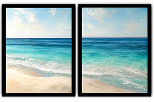 Tropical turquoise beach canvas art for bright coastal living room decor.