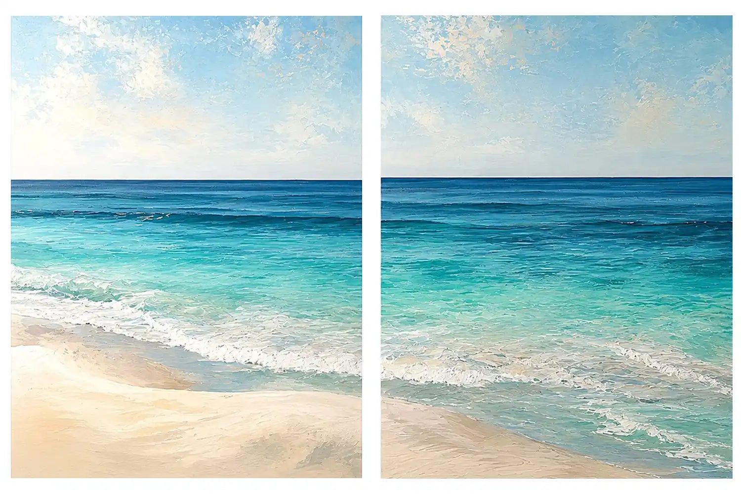 Tropical turquoise beach canvas art for bright coastal living room decor.