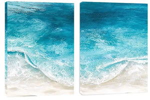 Pastel coastal floral diptych artwork for elegant bedroom decor