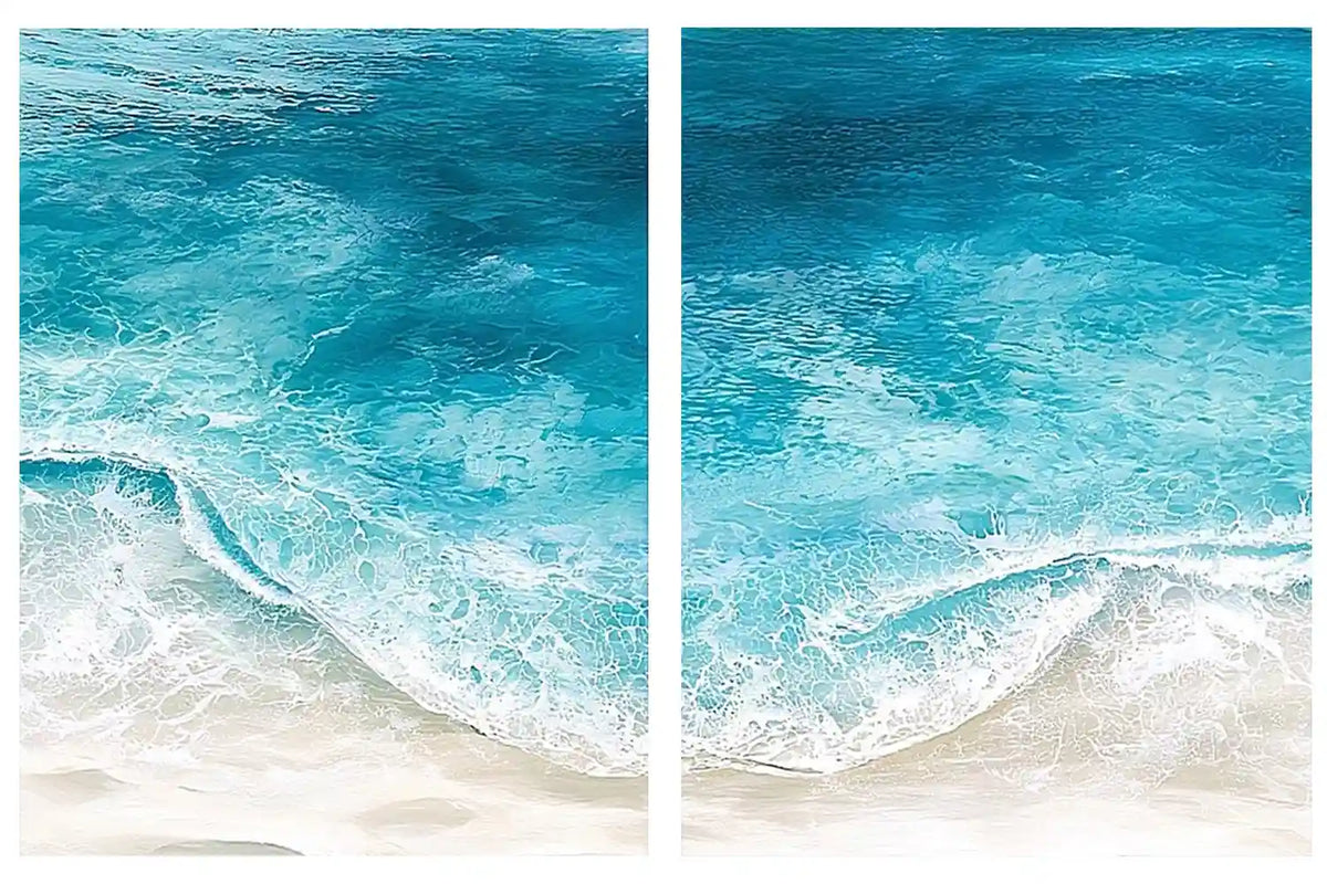 Pastel coastal floral diptych artwork for elegant bedroom decor