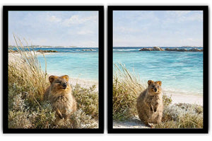 Coastal quokka artwork beside turquoise beach