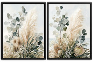 Neutral botanical diptych canvas for modern bedroom