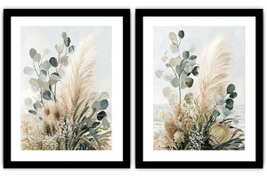 Neutral botanical diptych canvas for modern bedroom