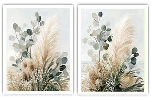 Neutral botanical diptych canvas for modern bedroom