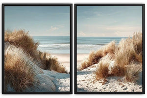 Soft coastal sand dune canvas art for airy modern bedroom decor.