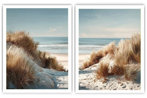 Soft coastal sand dune canvas art for airy modern bedroom decor.