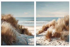 Soft coastal sand dune canvas art for airy modern bedroom decor.