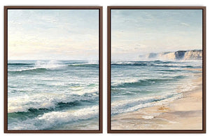 Textured ocean wave diptych for coastal interiors