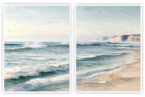 Textured ocean wave diptych for coastal interiors