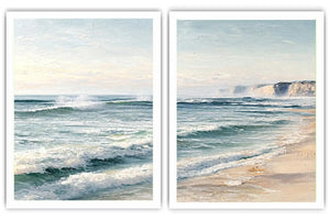 Textured ocean wave diptych for coastal interiors