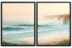 Pastel coastal seascape diptych wall art