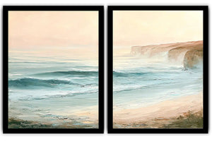 Pastel coastal seascape diptych wall art