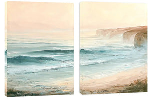 Pastel coastal seascape diptych wall art