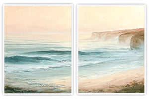 Pastel coastal seascape diptych wall art