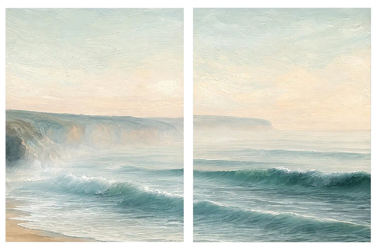 Seafoam wave diptych canvas for living room