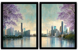 Jacaranda waterscape artwork for living room